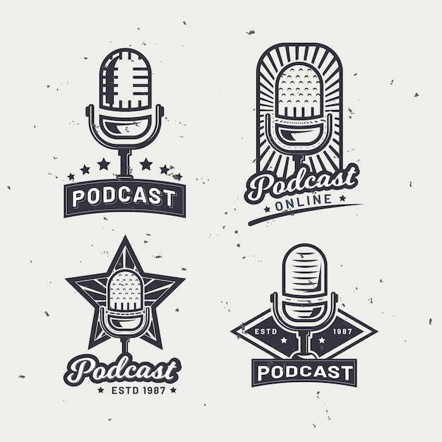 Vecteur gratuit collection de logos de podcast vintage