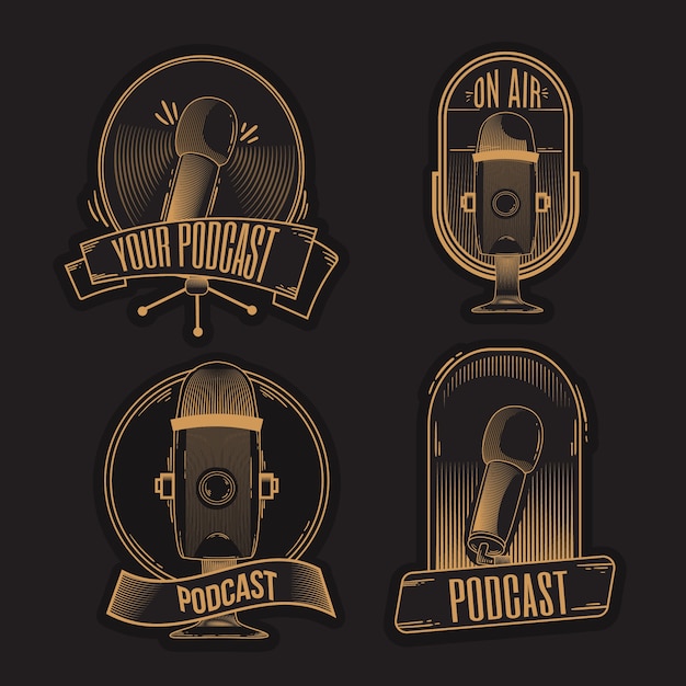 Vecteur gratuit collection de logos de podcast vintage