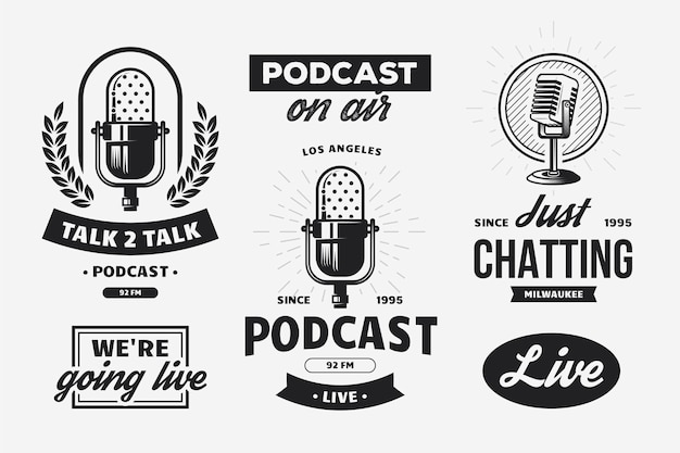 Vecteur gratuit collection de logos de podcast vintage
