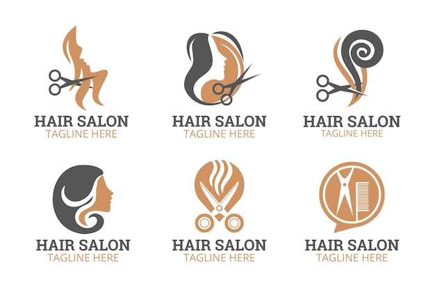 Vecteur gratuit collection de logos de salon de coiffure dessinés à la main