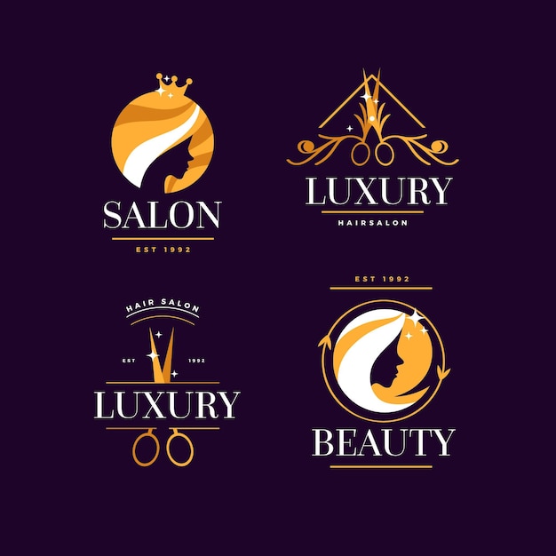 Vecteur gratuit collection de logos de salon de coiffure de luxe