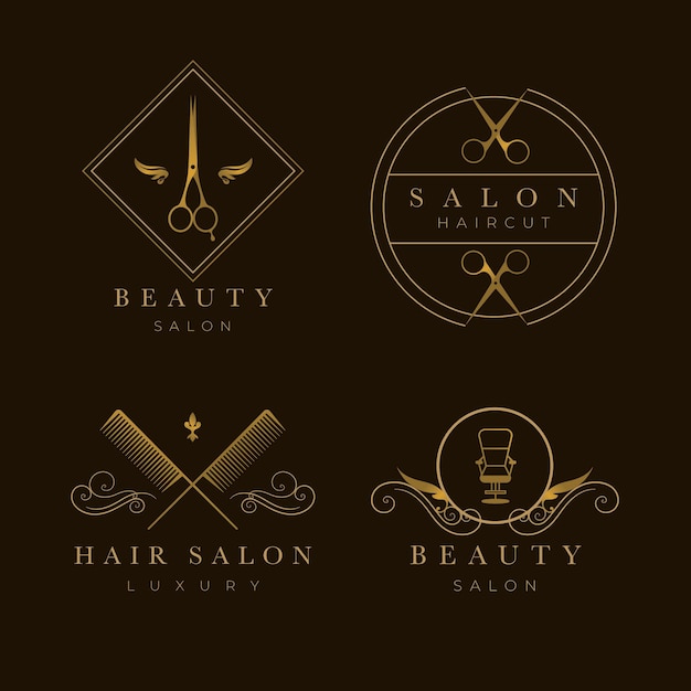 Vecteur gratuit collection de logos de salon de coiffure de luxe