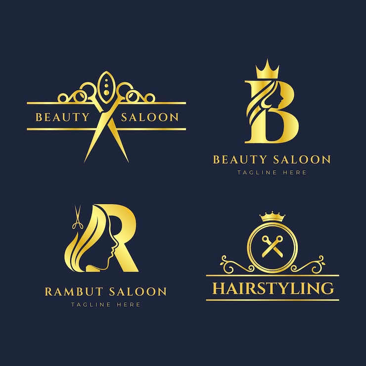 Vecteur gratuit collection de logos de salon de coiffure de luxe