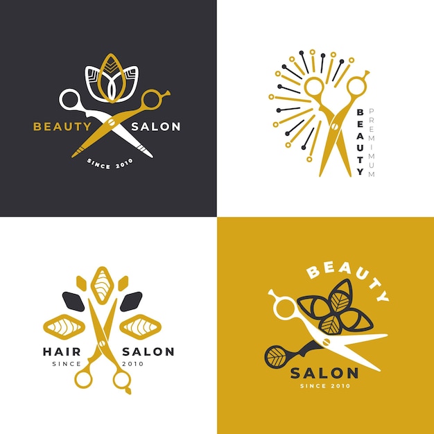 Vecteur gratuit collection de logos de salon de coiffure de luxe