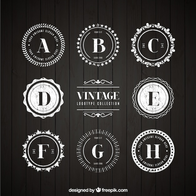 Vecteur gratuit collection de logotype millésime circulaire avec une lettre