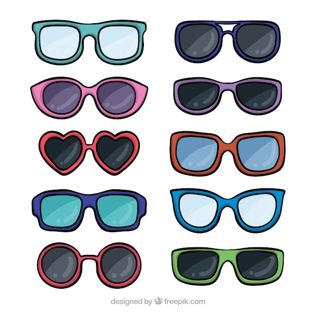 Vecteur gratuit collection de lunettes de soleil colorées et modernes