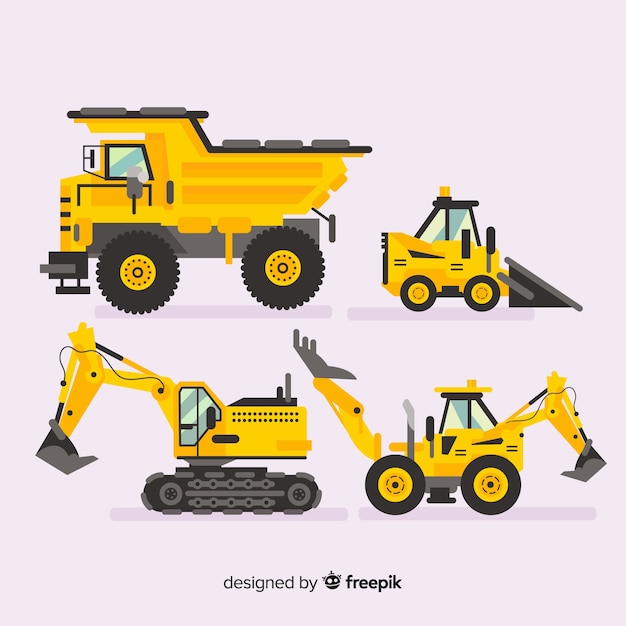 Vecteur gratuit collection de machines de construction plates