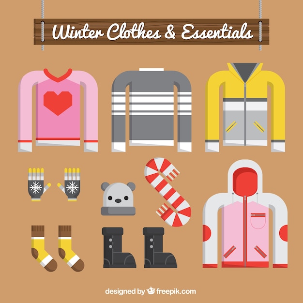 Vecteur gratuit collection de maillots et les éléments d'hiver