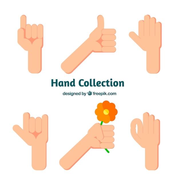 Vecteur gratuit collection de mains avec des poses différentes dans un style plat
