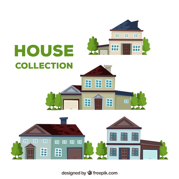 Vecteur gratuit collection de maisons avec des arbres