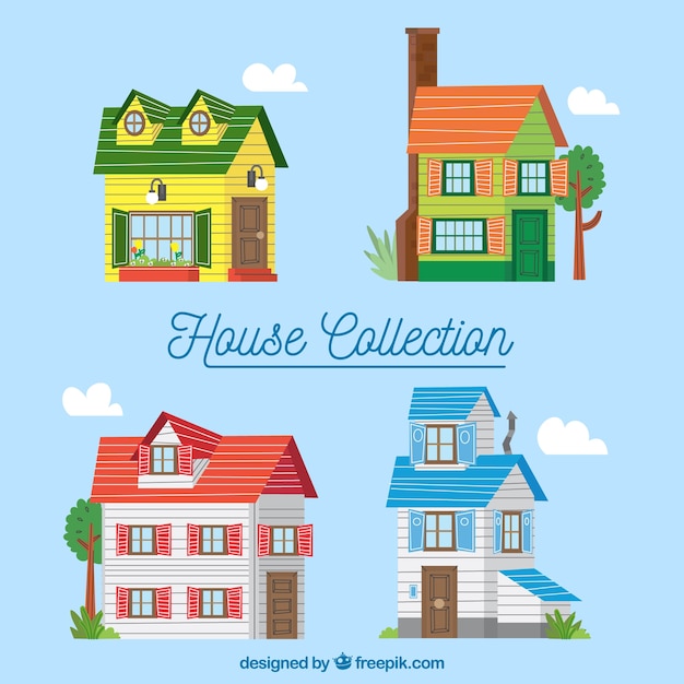 Collection De Maisons Colorées Dans Un Style Plat