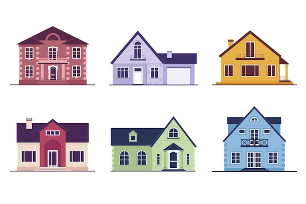 Vecteur gratuit collection de maisons colorées isolées