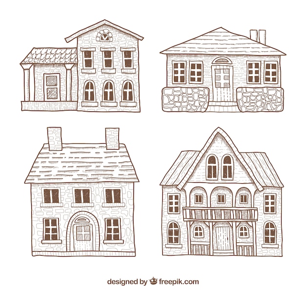 Vecteur gratuit collection de maisons dessinées à la main minimaliste