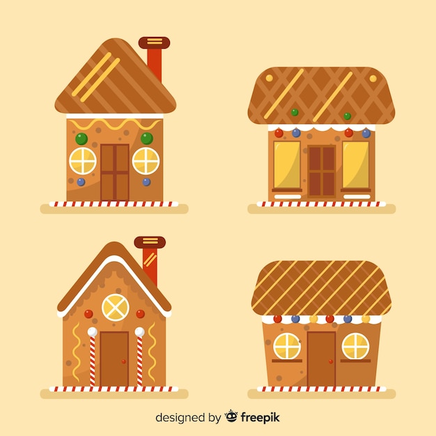 Vecteur gratuit collection de maisons de gingercookie de noël