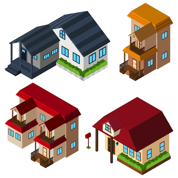 Vecteur gratuit collection de maisons isométriques