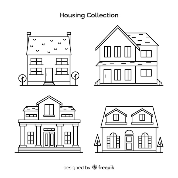 Vecteur gratuit collection de maisons linéaires