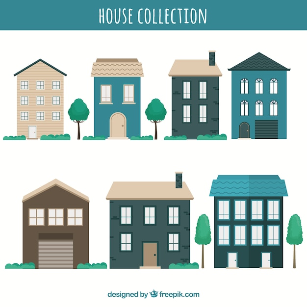 Vecteur gratuit collection de maisons plates