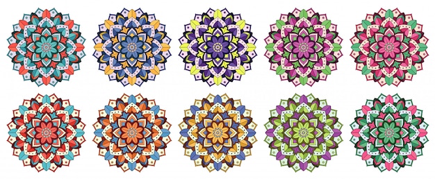 Collection Mandala En Plusieurs Couleurs