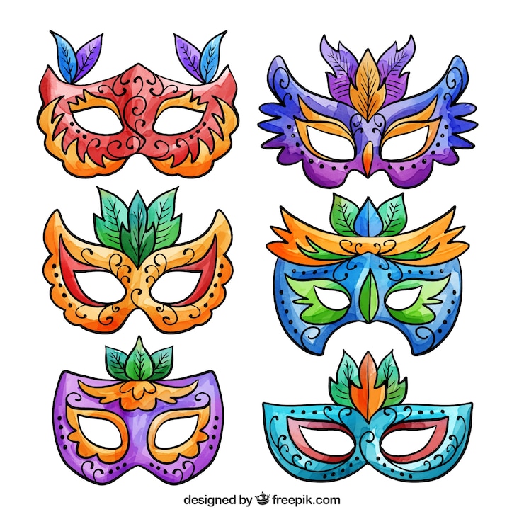 Vecteur gratuit collection de masque de carnaval aquarelle