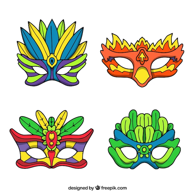 Vecteur gratuit collection de masque de carnaval dessinée à la main