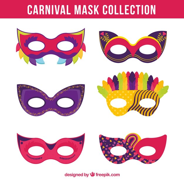 Collection de masque de carnaval dessinée à la main