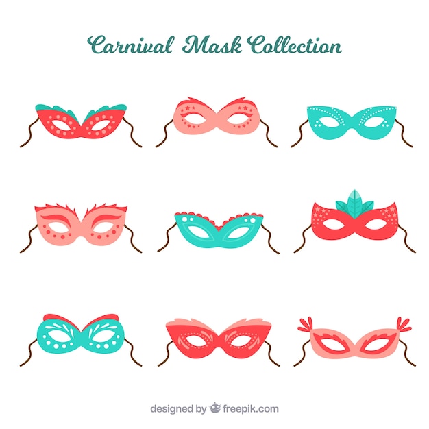 Vecteur gratuit collection de masque de carnaval plat