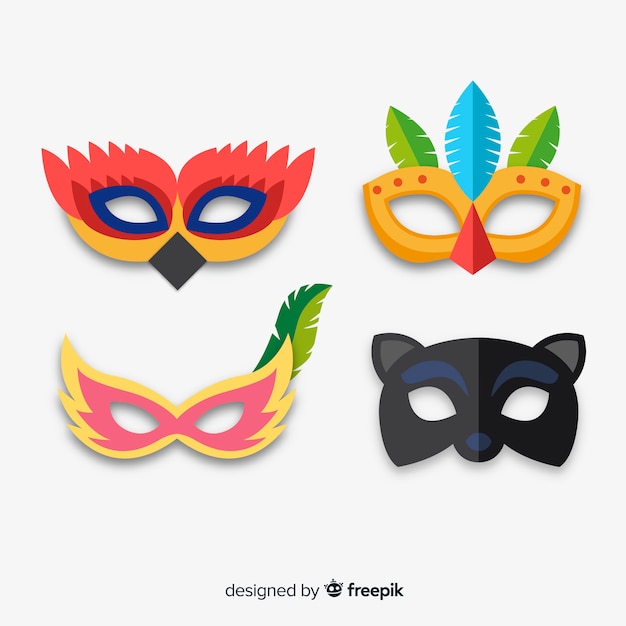 Collection de masques de carnaval plats