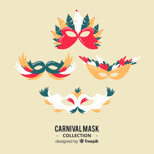 Vecteur gratuit collection de masques de carnaval plats