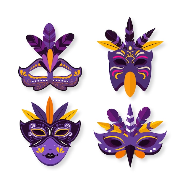 Collection De Masques De Carnaval De Venise Plats