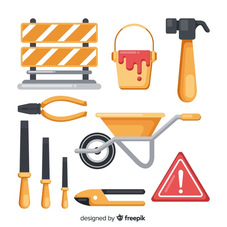Vecteur gratuit collection de matériel de construction plate
