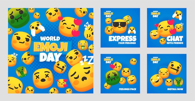 Collection De Messages Ig Plats Dessinés à La Main Pour La Journée Mondiale Des Emoji