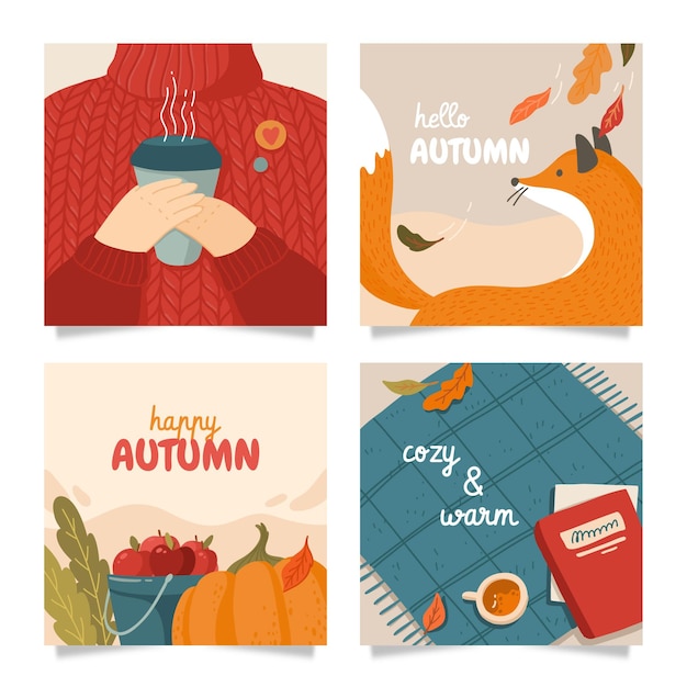 Vecteur gratuit collection de messages instagram d'automne dessinés à la main