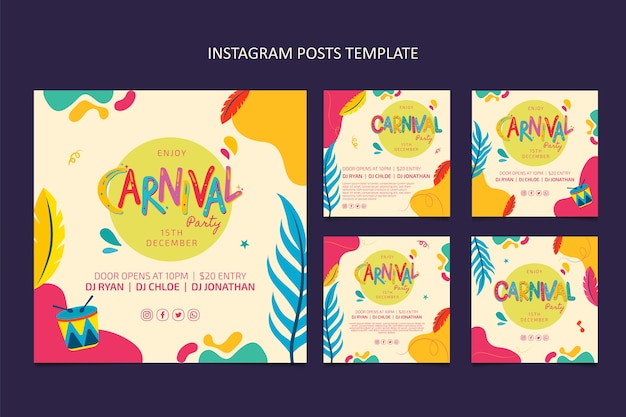 Collection de messages instagram de carnaval plat
