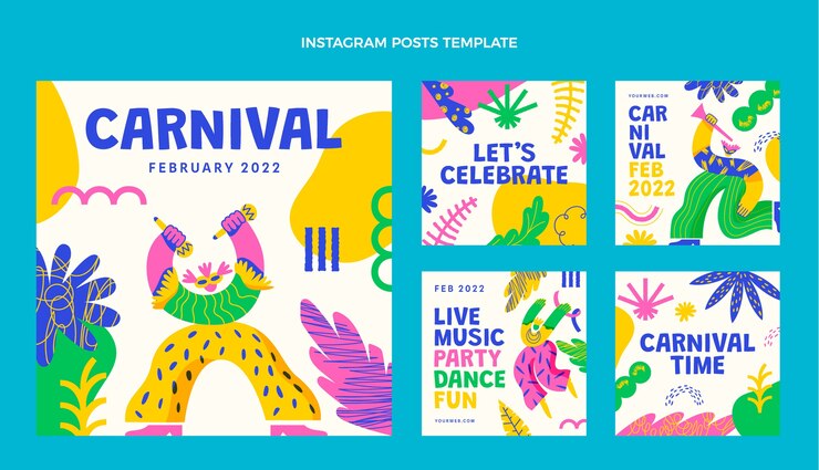 Vecteur gratuit collection de messages instagram de carnaval plat