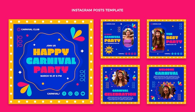 Vecteur gratuit collection de messages instagram de carnaval plat