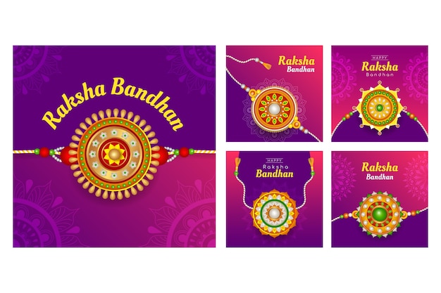 Vecteur gratuit collection de messages instagram dégradé raksha bandhan