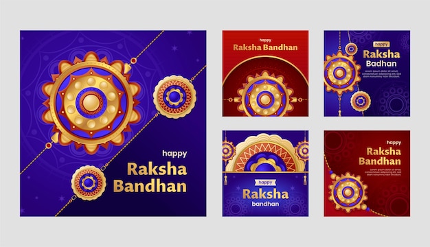 Vecteur gratuit collection de messages instagram dégradé raksha bandhan