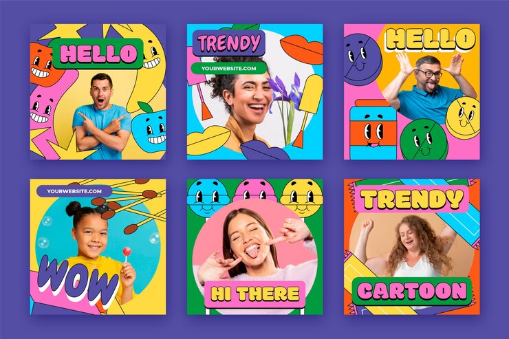 Vecteur gratuit collection de messages instagram de dessin animé à la mode dessinés à la main