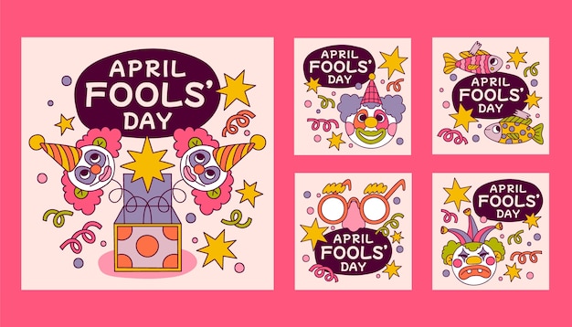 Vecteur gratuit collection de messages instagram dessinés à la main pour la fête du fou d'avril
