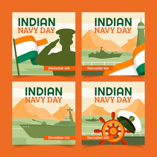 Vecteur gratuit collection de messages instagram dessinés à la main pour la journée de la marine indienne
