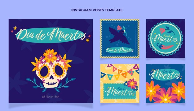 Vecteur gratuit collection de messages instagram dia de muertos dessinés à la main