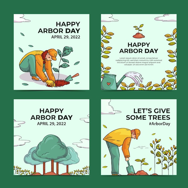 Collection De Messages Instagram Du Jour De L'arbre Dessinés à La Main