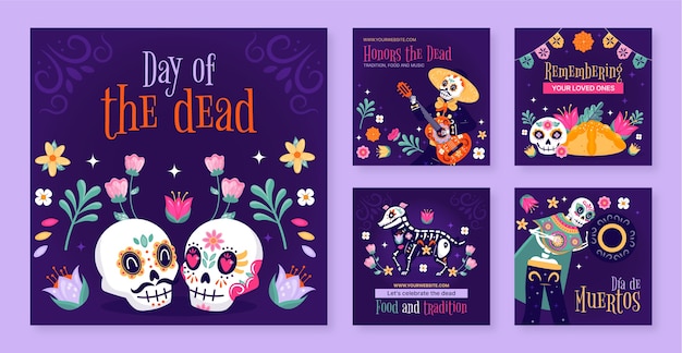 Collection De Messages Instagram Flat Dia De Muertos