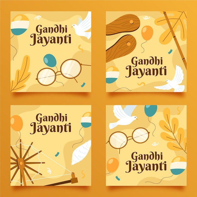 Vecteur gratuit collection de messages instagram gandhi jayanti plats dessinés à la main