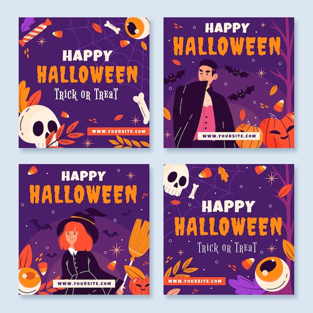 Vecteur gratuit collection de messages instagram halloween plats dessinés à la main