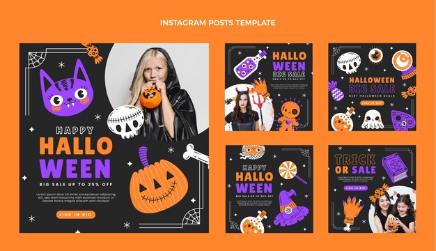 Collection de messages instagram halloween plats dessinés à la main