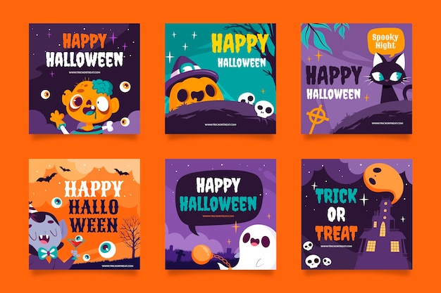 Vecteur gratuit collection de messages instagram halloween plats dessinés à la main