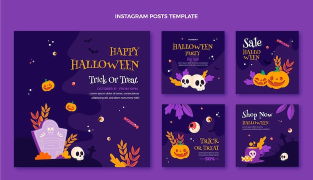 Collection de messages instagram halloween plats dessinés à la main