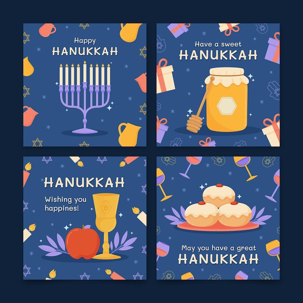 Vecteur gratuit collection de messages instagram à hanukkah plats dessinés à la main