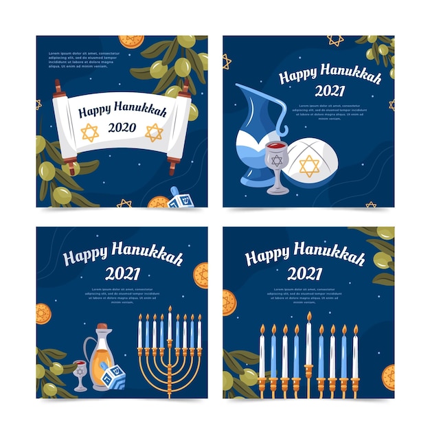 Collection De Messages Instagram à Hanukkah Plats Dessinés à La Main